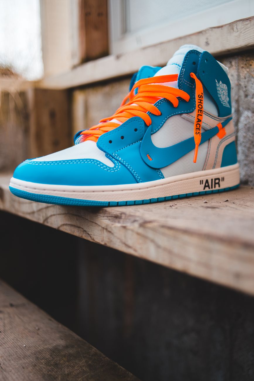 Low Angle Stylish Blue Sneaker Bright Footwear