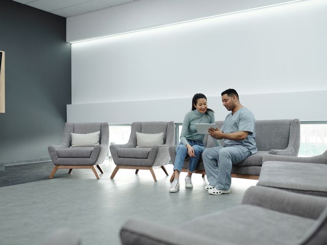 Waiting area with soft seating and natural light
