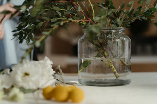 Yellow Round Fruits on Clear Glass Jar