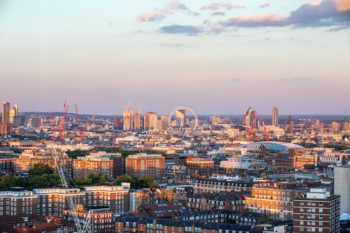 Aerial Shot of City at Sunset