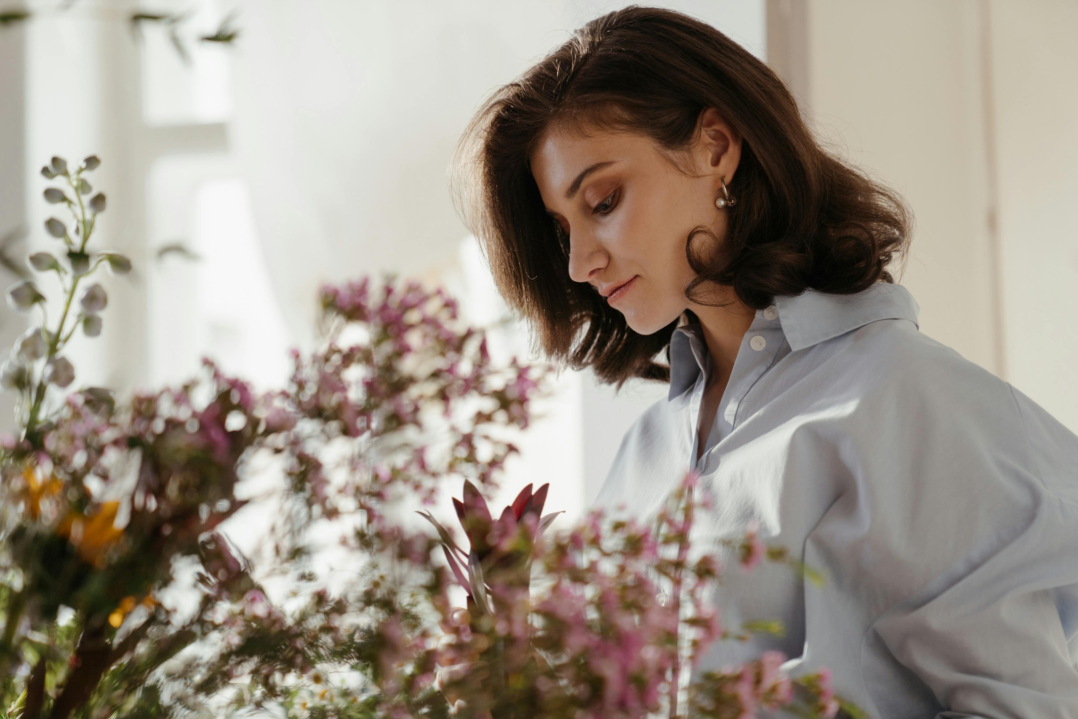Professional florist arranging flowers