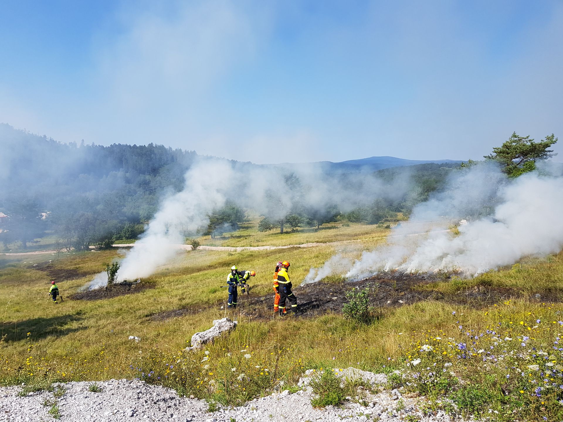Humo elevándose de un incendio forestal en una colina