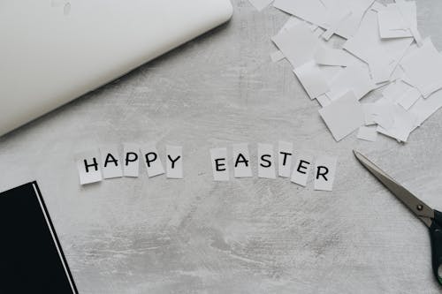 Happy Easter Text in White Pieces of Paper