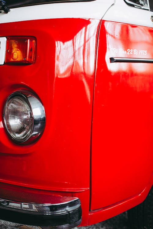 Free Retro bright red vehicle with headlights Stock Photo