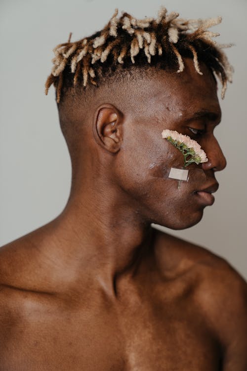 Free Man With White Cream on His Face Stock Photo