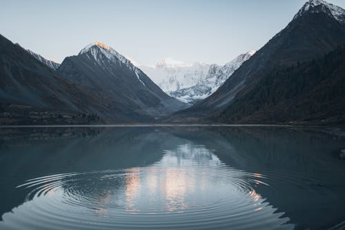 Snow-Covered Mountains near Calm Lake