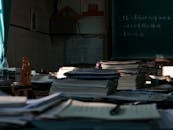 Piles of documents in paper office