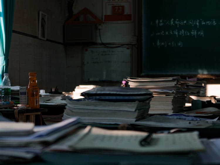 Piles Of Documents In Paper Office