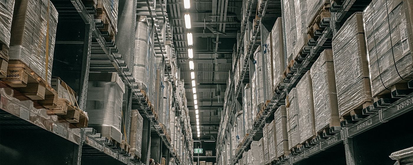 Long aisle in modern warehouse