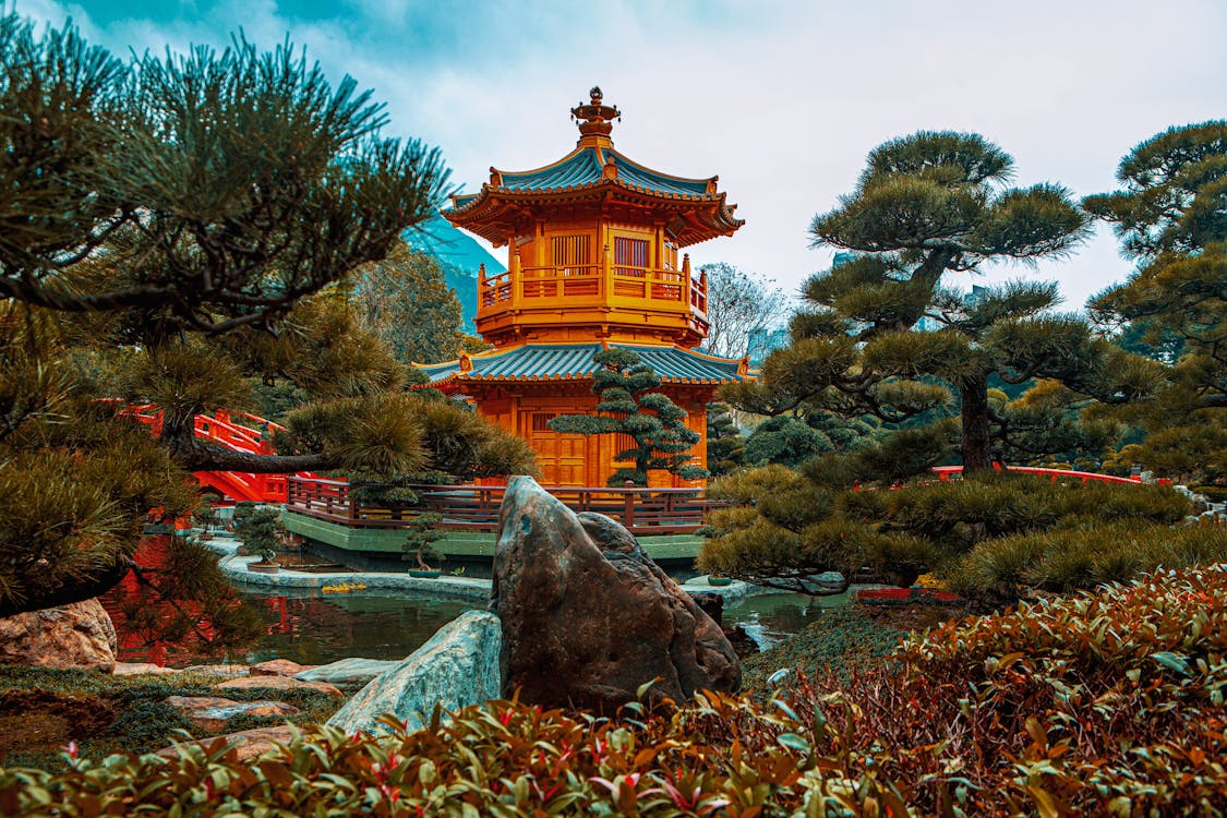 Pagoda Structure Surrounded by a Garden
