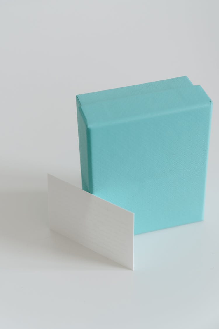 Small Present Box With Blank Business Card On White Background