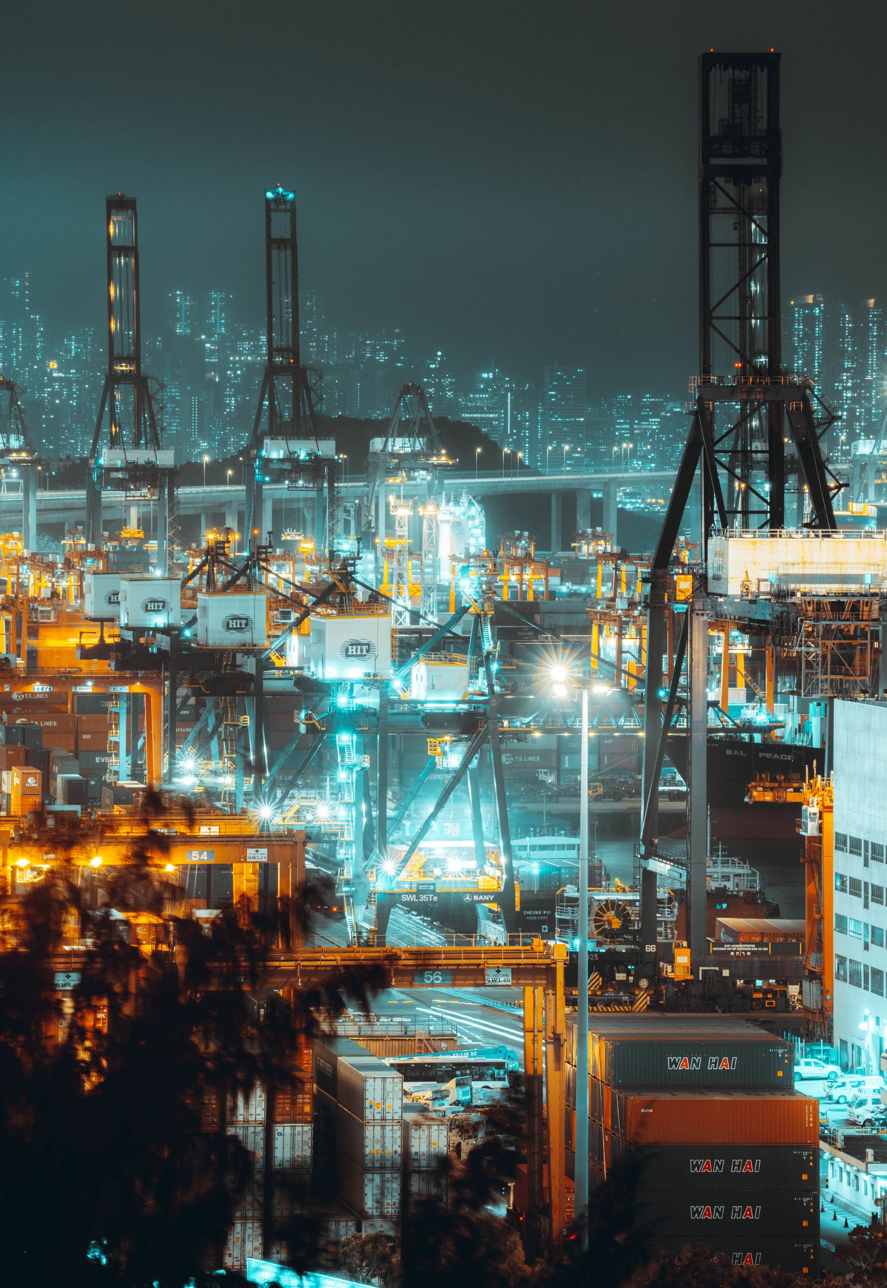 Cargo operations at a modern Asian port