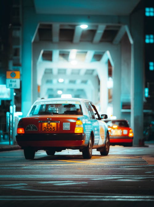 Free Taxi Cab on the Road Stock Photo