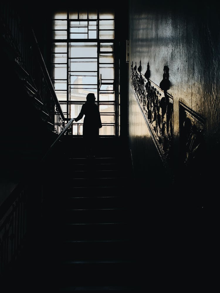 Silhouette Of A Person Walking On Stairs