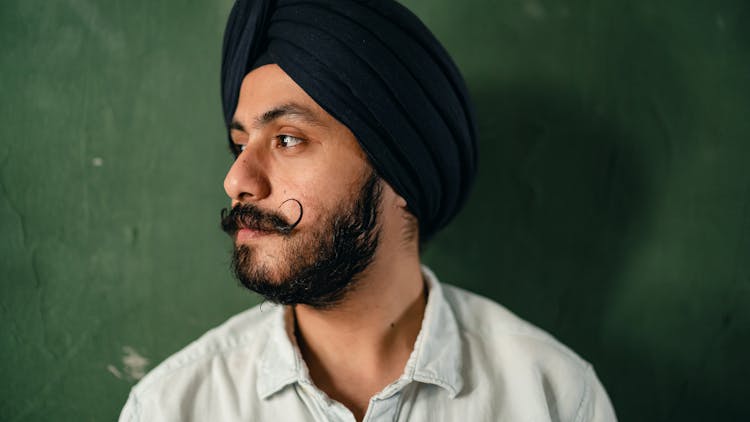 Young Man With Mustache And Beard In Turban