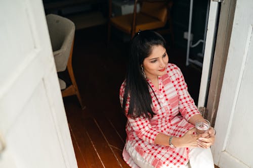 Cheerful woman in traditional Indian dress