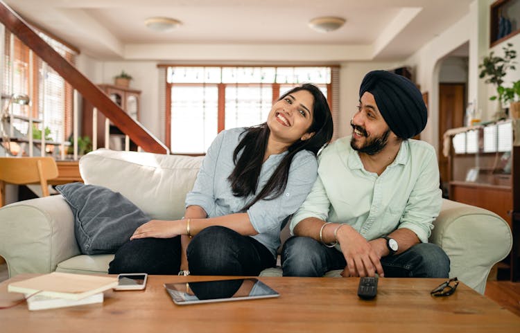 Happy Indian Couple Flirting And Having Fun At Home