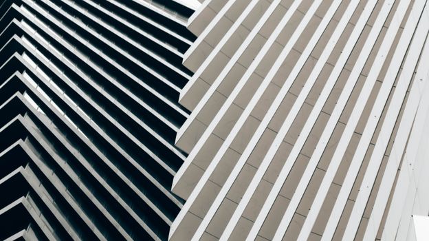 Close-up view of a modern architectural facade with geometric patterns in Tbilisi, Georgia.
