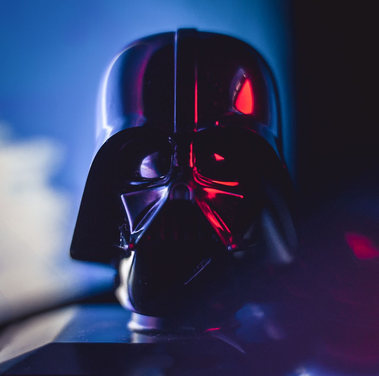 close up of a darth vader mask with striking lighting effects showcasi