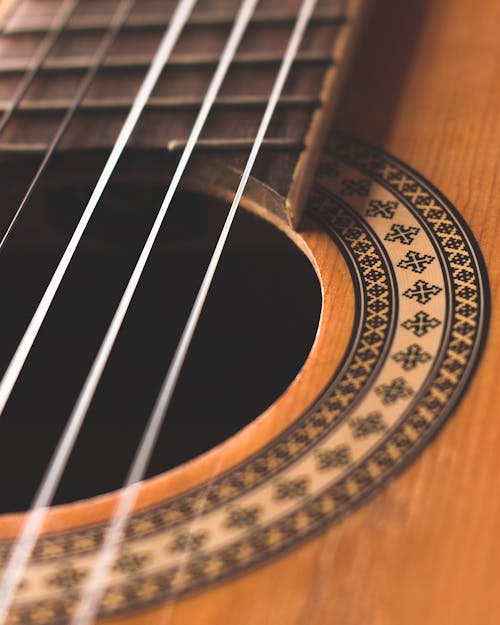 
A Close-Up Shot of an Acoustic Guitar