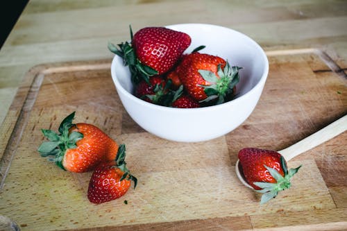 Fresh Strawberries in White Ceramic Bowl