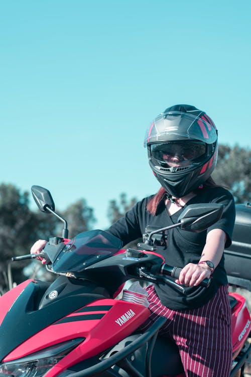Free stock photo of girl, helmet, motorcycle