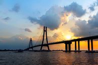 Silhouette of Bridge During Sunset