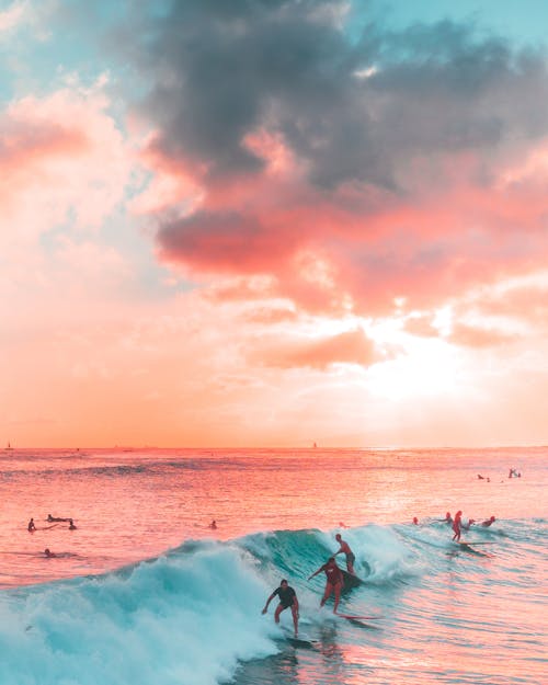 People on Beach during Sunset