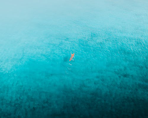 A Person Paddling a Board on the Middle of the Sea