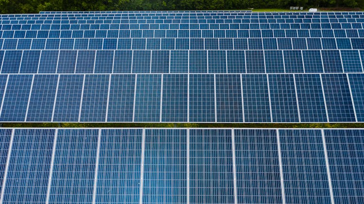 Rows Of Solar Modules In Photovoltaic Power Station