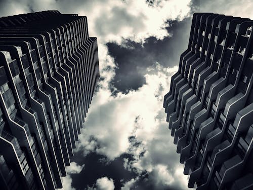 Two Gray Buildings Low-top Grayscale Photography