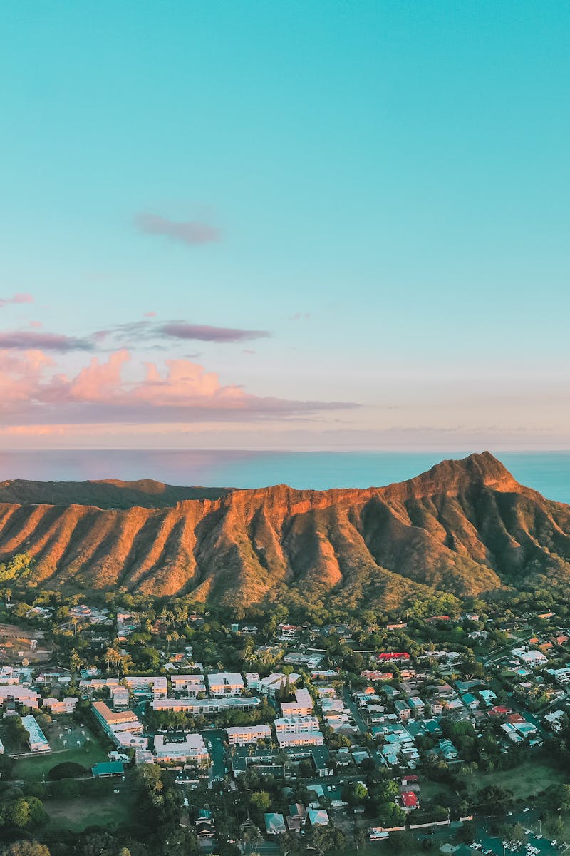 Aerial View of City Near the Mountain