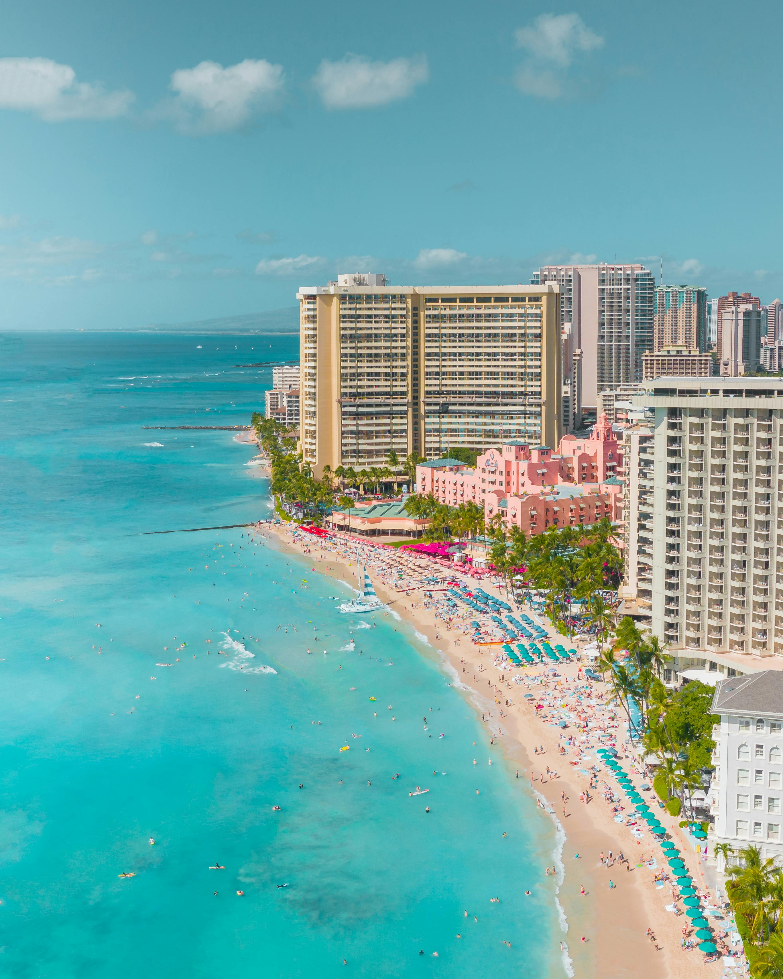 coastal city on shore of ocean in sunny day