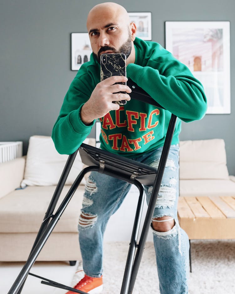 Bearded Cool Guy Taking Selfie At Home