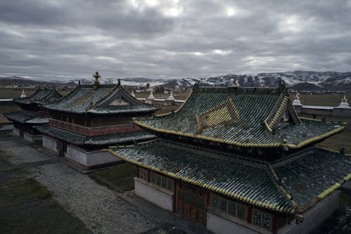 Buildings of Erdene Zuu Monastery on gloomy day