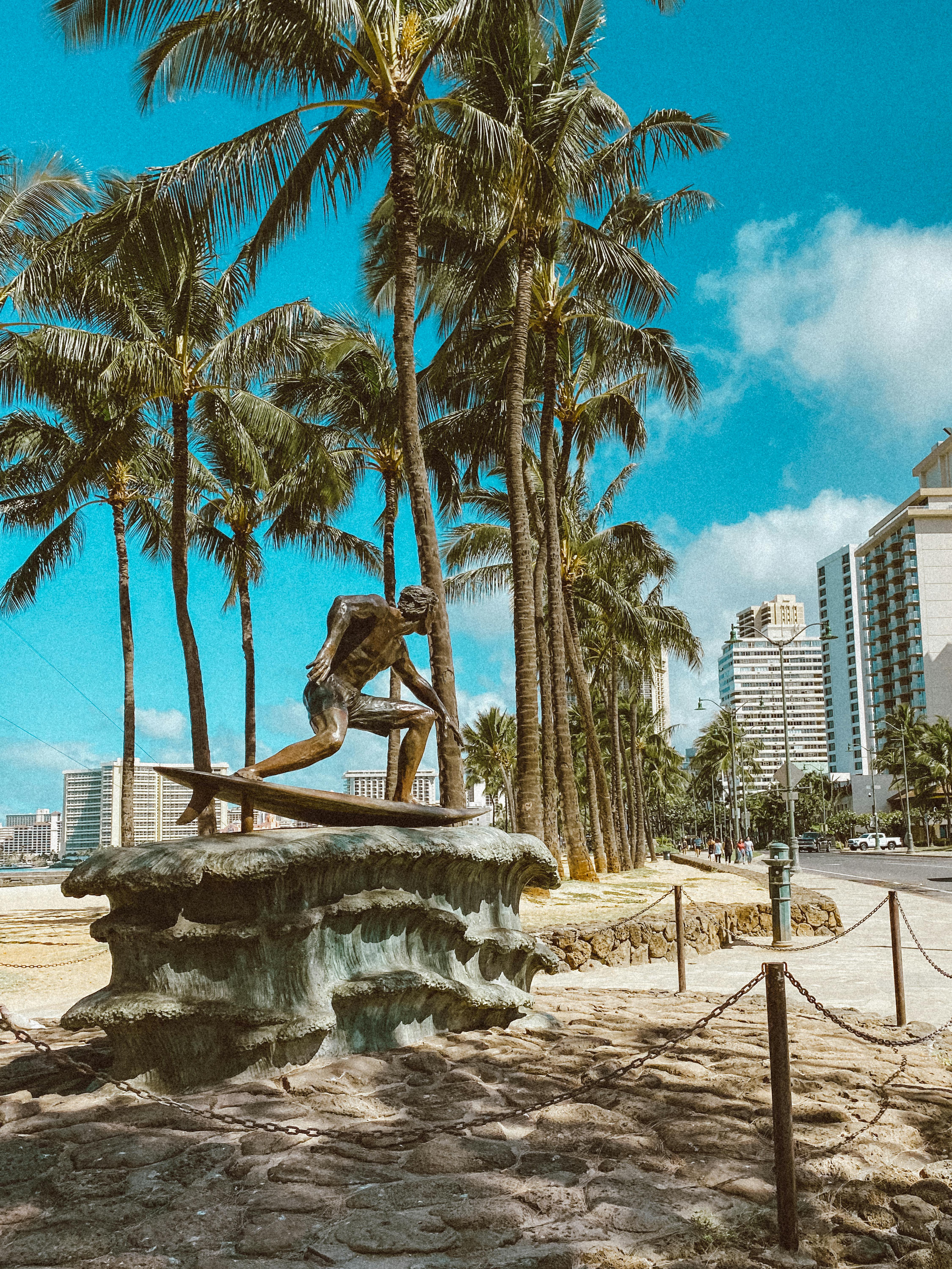 the surfer on a wave statue in waikiki hawaii