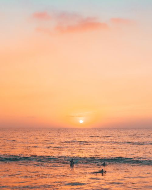 Free Peaceful sunrise at Cronulla Beach, Australia with people enjoying the ocean view in the golden hour. Stock Photo