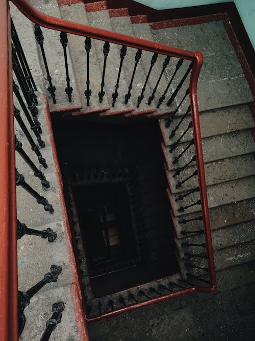 Spiral Staircase with Wooden Handrails