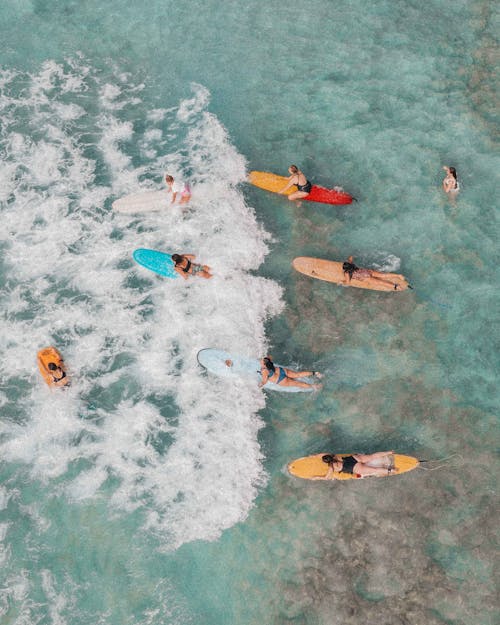 Drone Shot of Women Surfing 