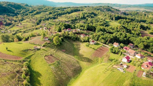 Drone Shot of Countryside with Rolling Hills