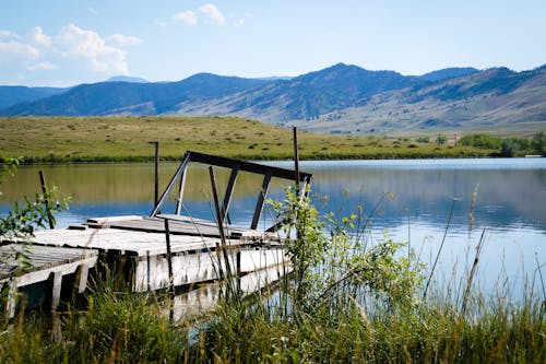 Free stock photo of dock, lake, mountain