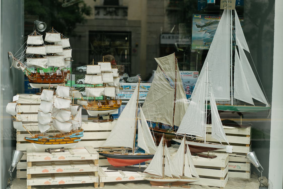 Beautiful handcrafted ship souvenirs in shop