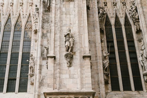 Elements on facade of ancient cathedral