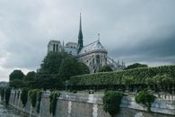 Rear of Notre Dame Cathedral on gray day
