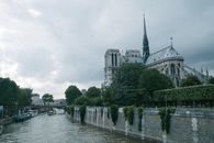 Rear view of Notre Dame on river Seine