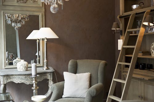 Brown Wooden Ladder Near Gray Armchair