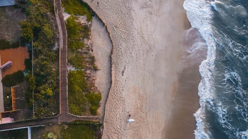 Drone Shot of a Beach with Sea Waves 