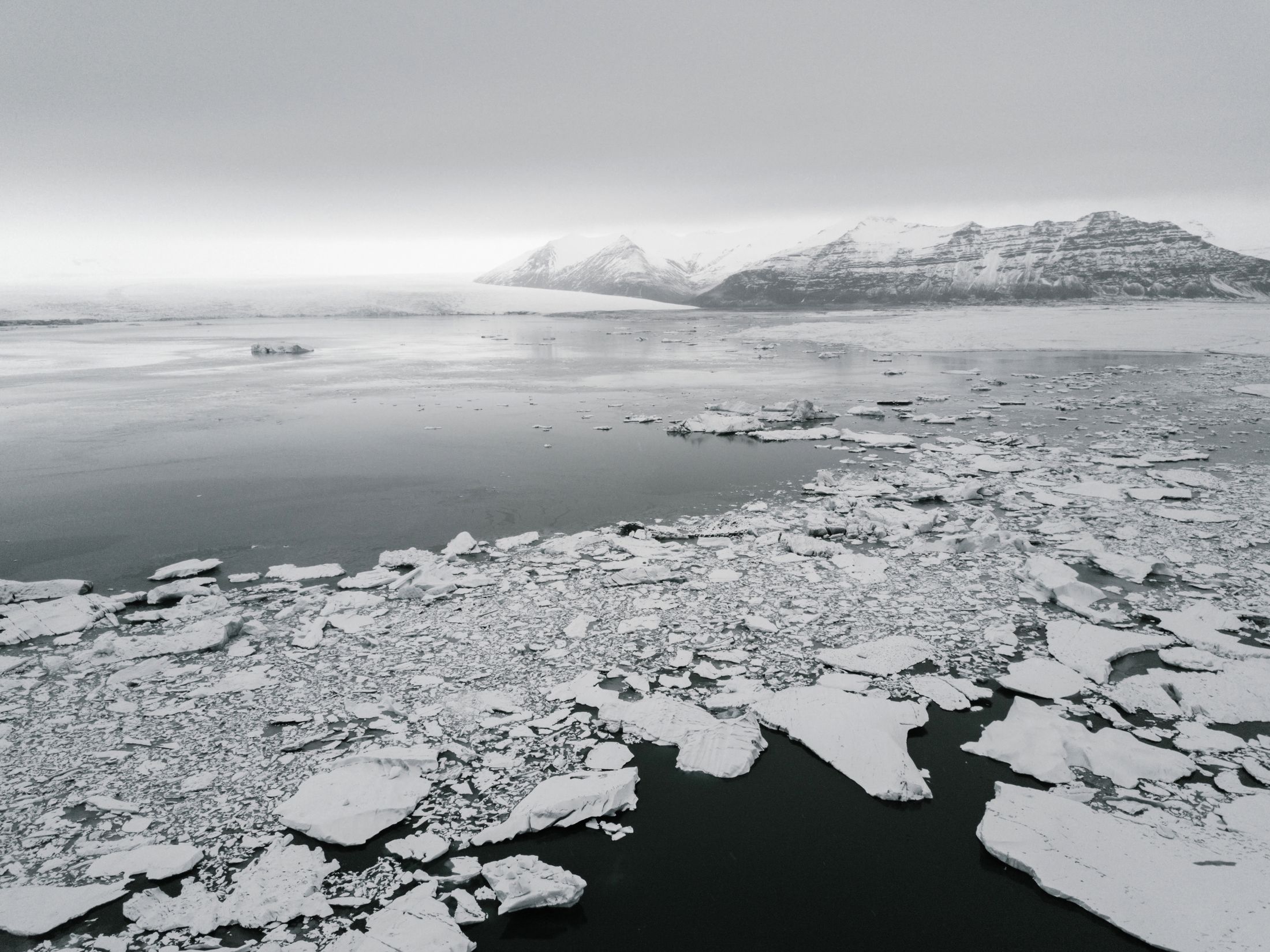 Broken sea ice and Antarctic mountains