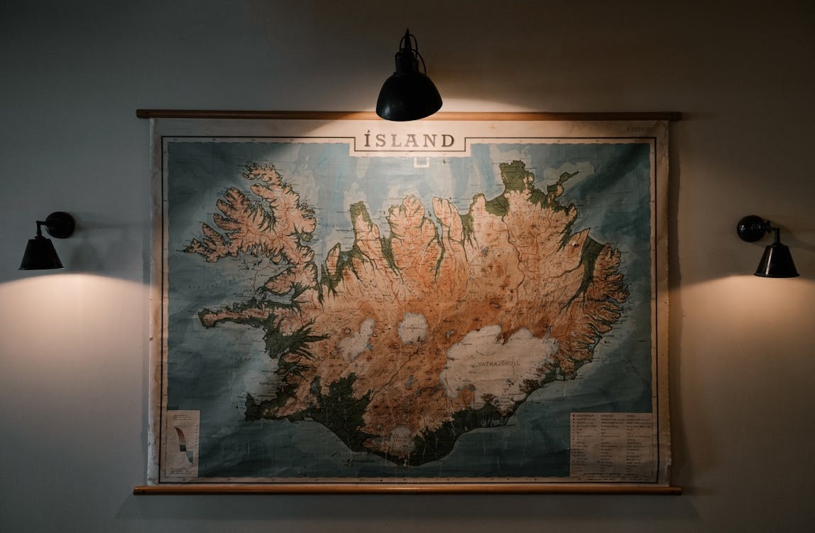 Old map of Iceland on wall