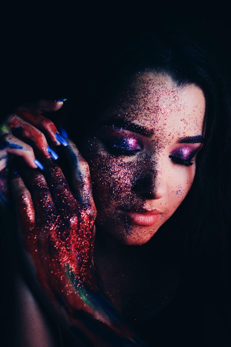 Sensual Woman With Bright Glitter Makeup